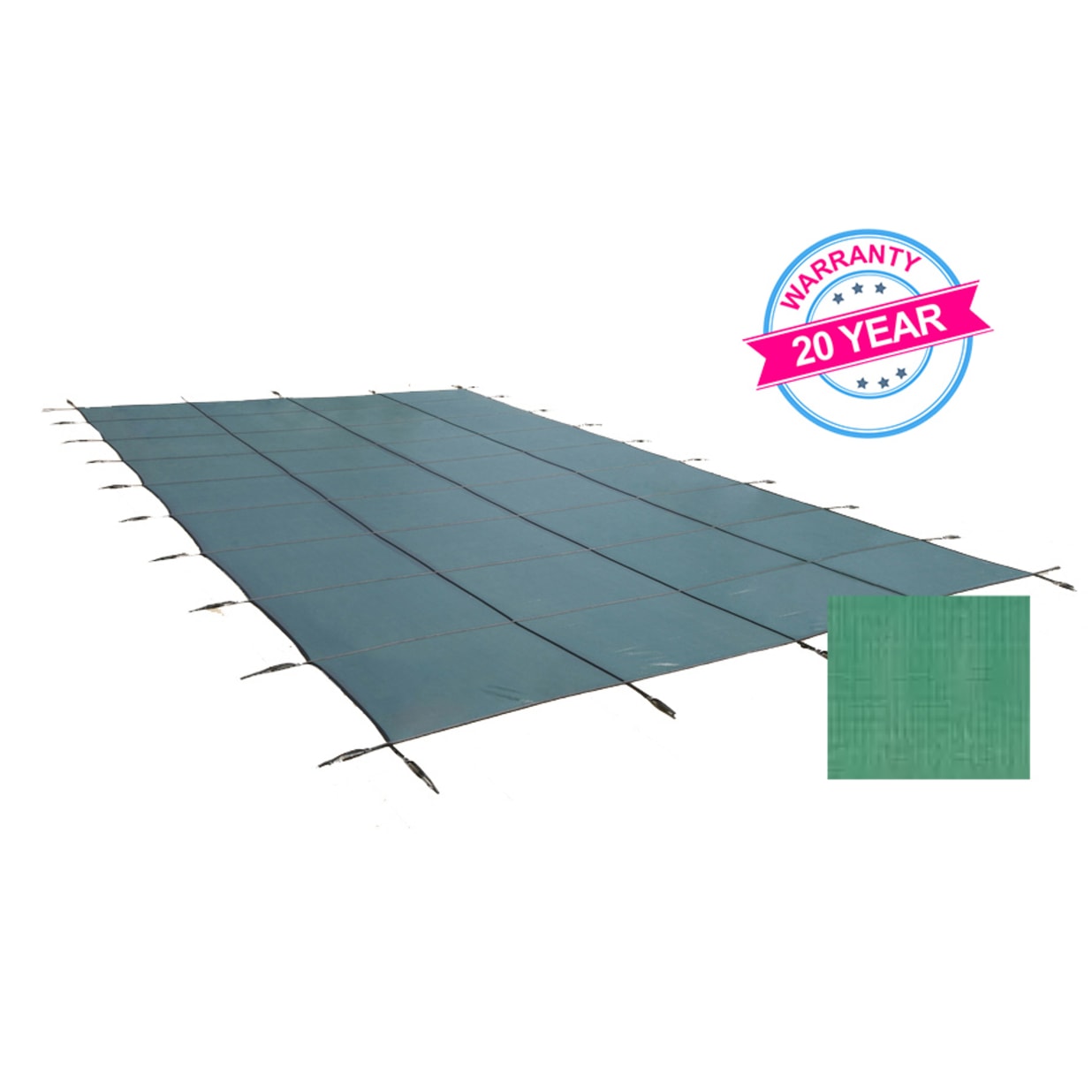 16'x32' King Light Weight Solid Rectangle Safety Cover, Green, 20 Yr. Warranty