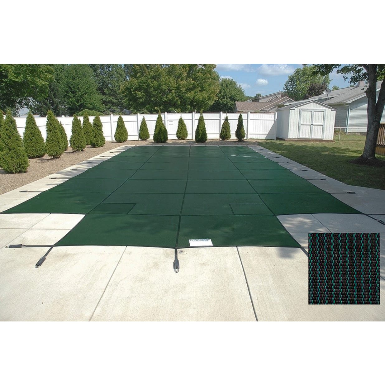 15' x 30' King99 Mesh Right Step Safety Cover, Green, 20 Yr. Warranty