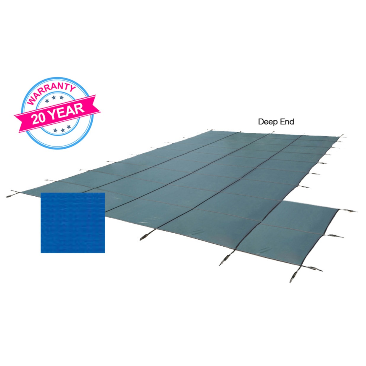 15' x 30' Emperor Solid Right Step Safety Cover, Blue, 20 Yr. Warranty