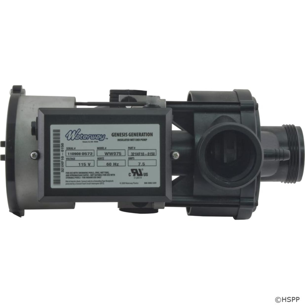 7.5A Genesis Bath Pump, Nema Cord and Air Switch, 115v, 1-1/2"