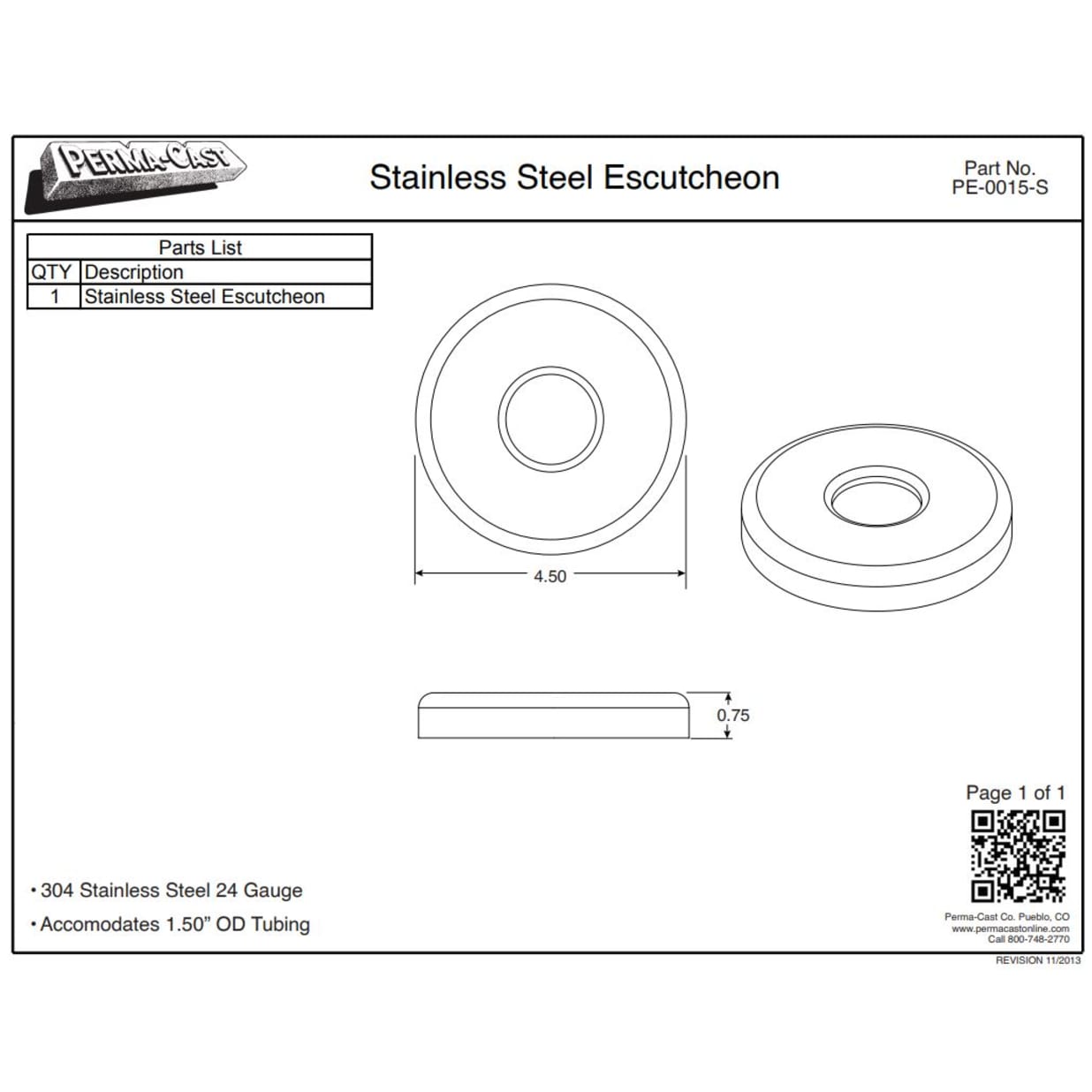 1.5" Escutcheon, Stainless Steel