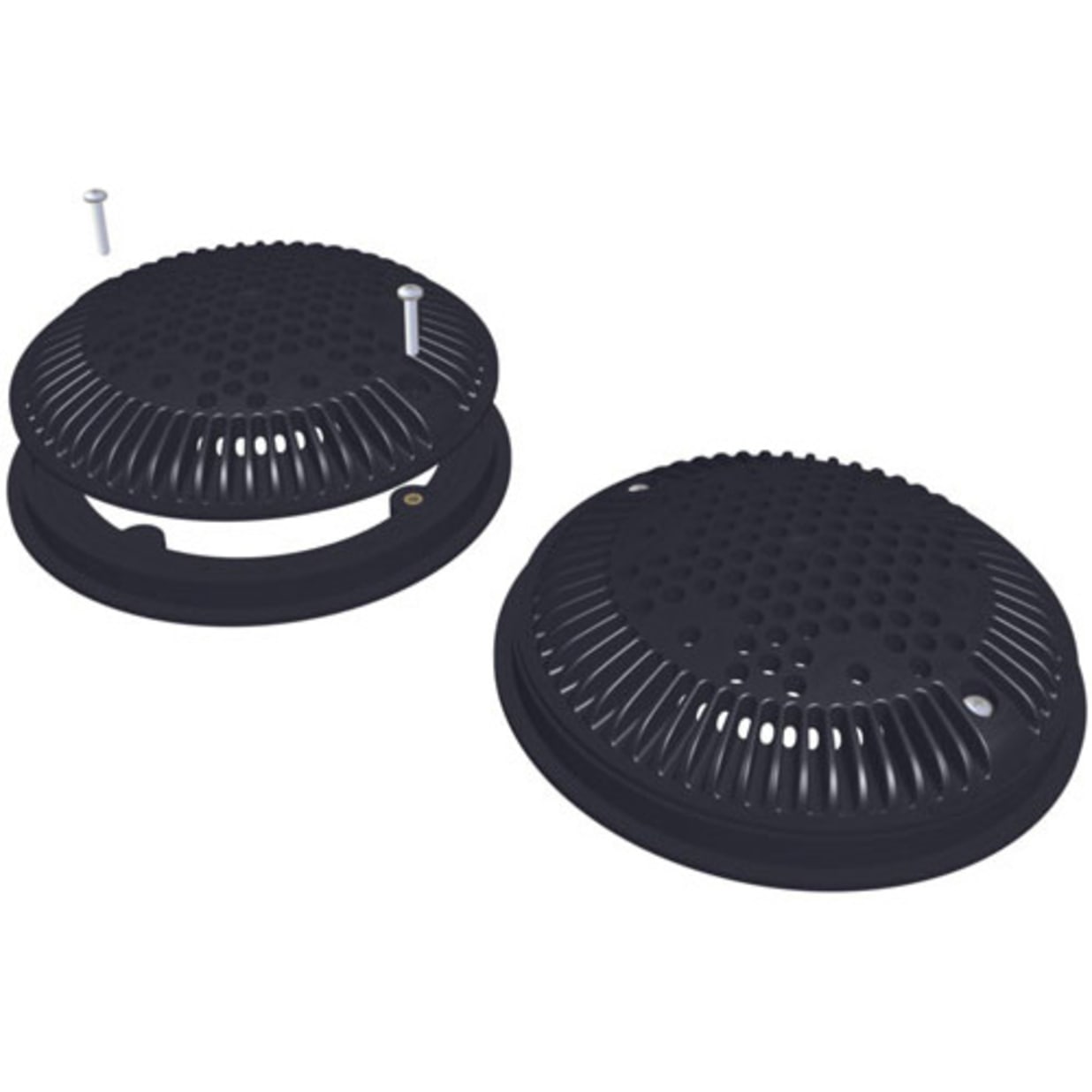 Round Cover with Frame For Dual Suction Flow Drain; 8 Inch Diameter, Black