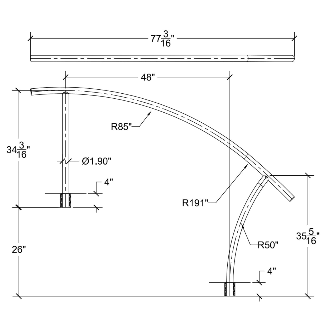 Cross Braced Triton Handrail, Black