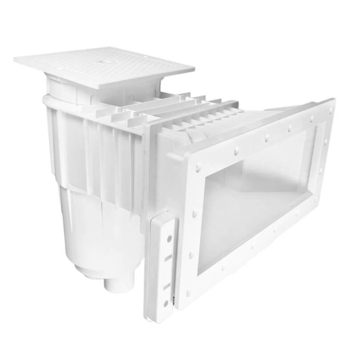 Vinyl Liner Skimmer Deluxe with Skim-Vac; Regular Mouth; Square Cover; Dual Port; White