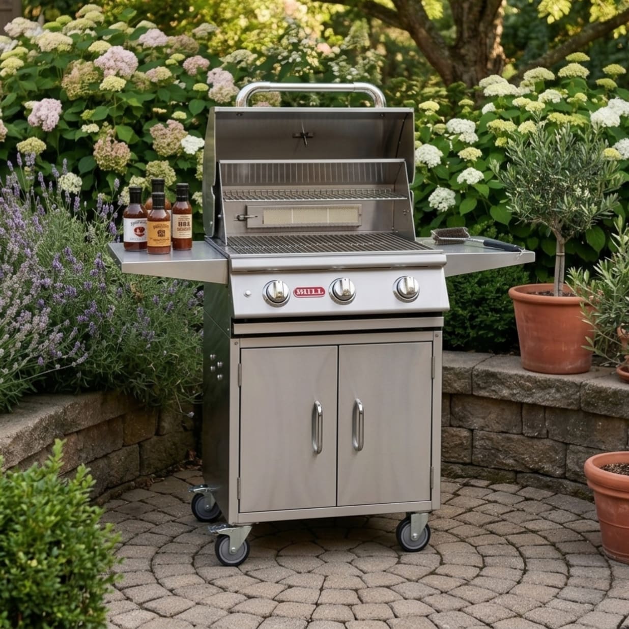 Steer 24-Inch 3-Burner 304 Grade 16 Gauge Stainless Steel Premium Propane Gas Grill with Cart