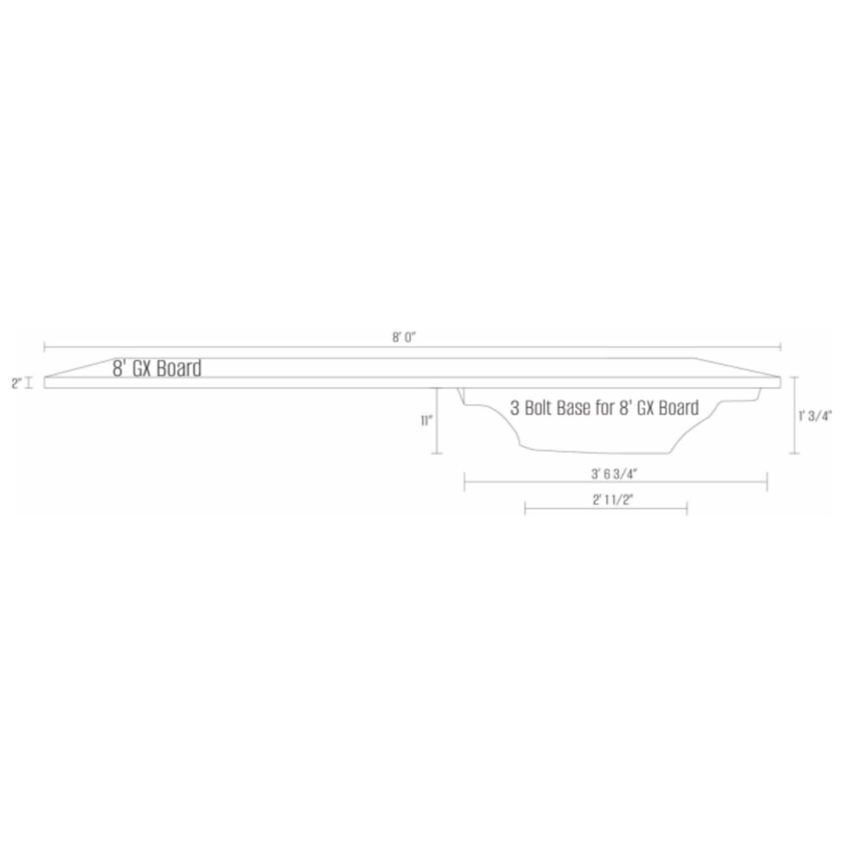 3 Bolt Base for 8' Board, Grey