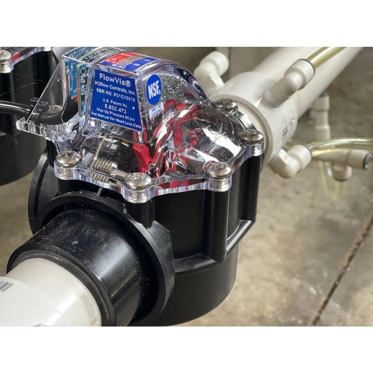 FlowVis Flow Meter with Check Valve for 2-1/2" PVC, Scale in GPM