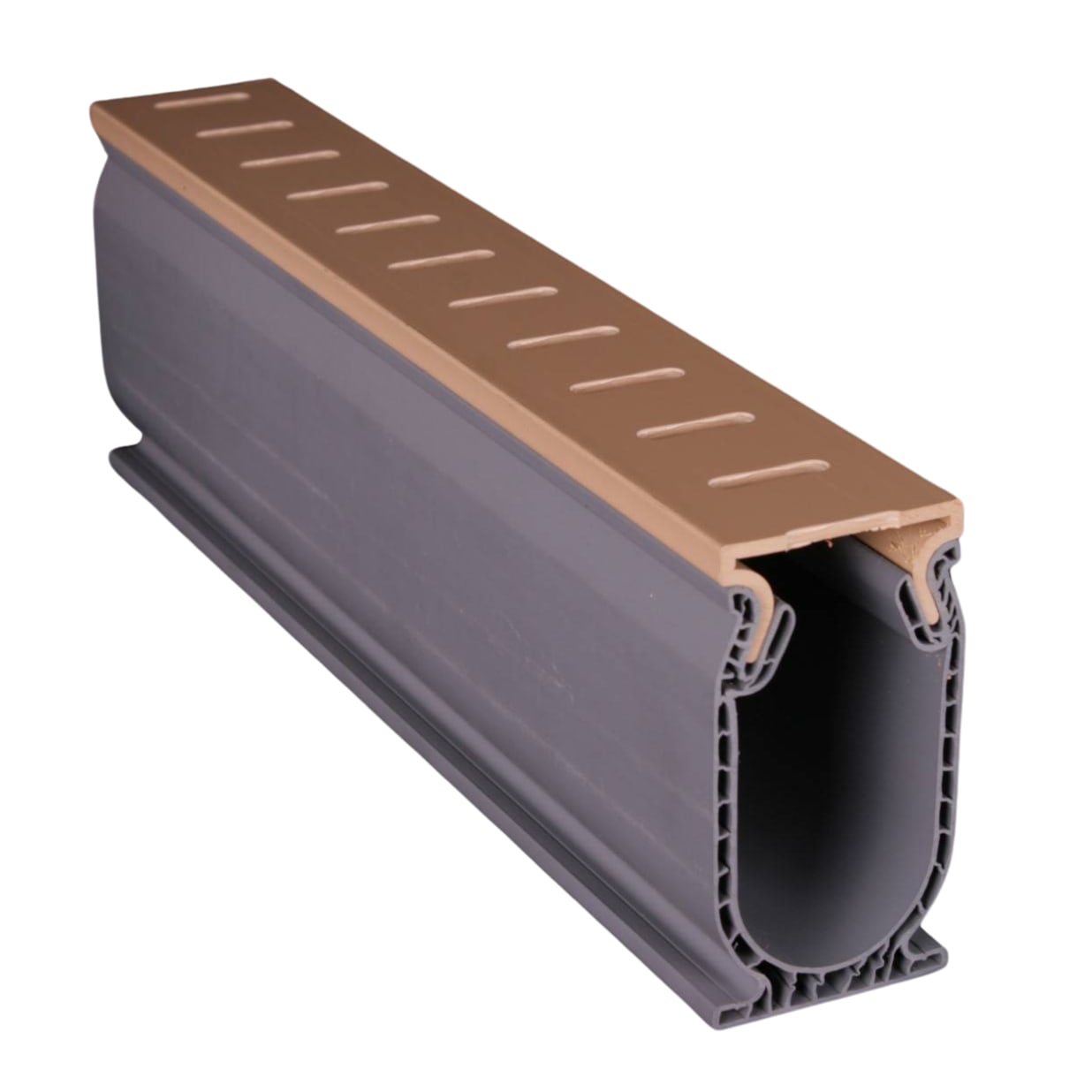 Frontier 1.7" Wide Pvc Deck Drain 10' Section With Plastic Tan Top Cap
