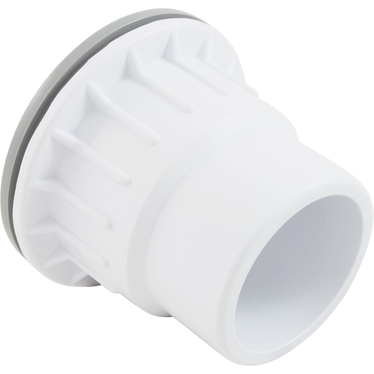 1-1/2" Socket x 2" Spigot Gray Fiberglass Wall Fitting with Nut and Gasket