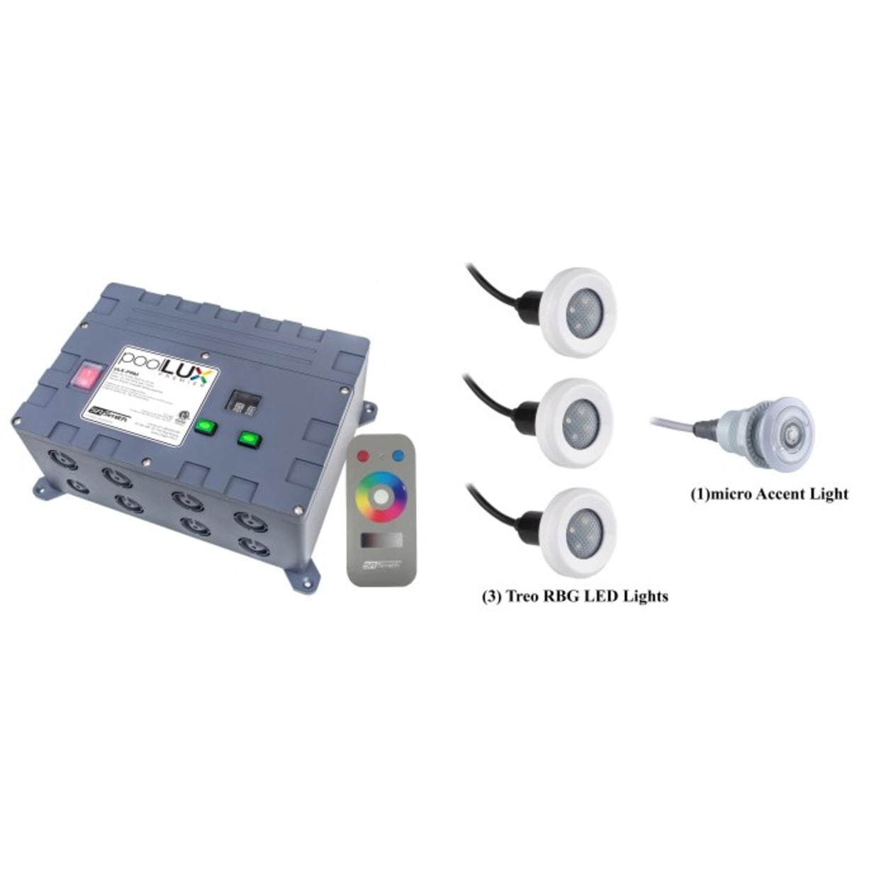 PoolLUX Premier Lighting Control System with Remote, Includes 3 Treo Light Kit, 3TR-pLX-PRM