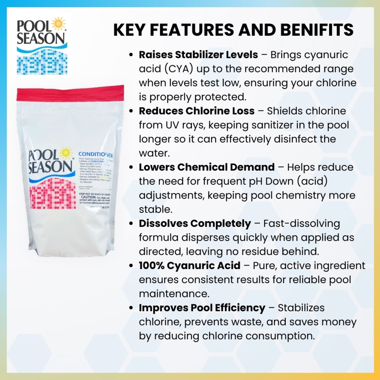 Pool Stabilizer & Conditioner – 8 lb Pouch | 100% Cyanuric Acid Chlorine Protection for Swimming Pools