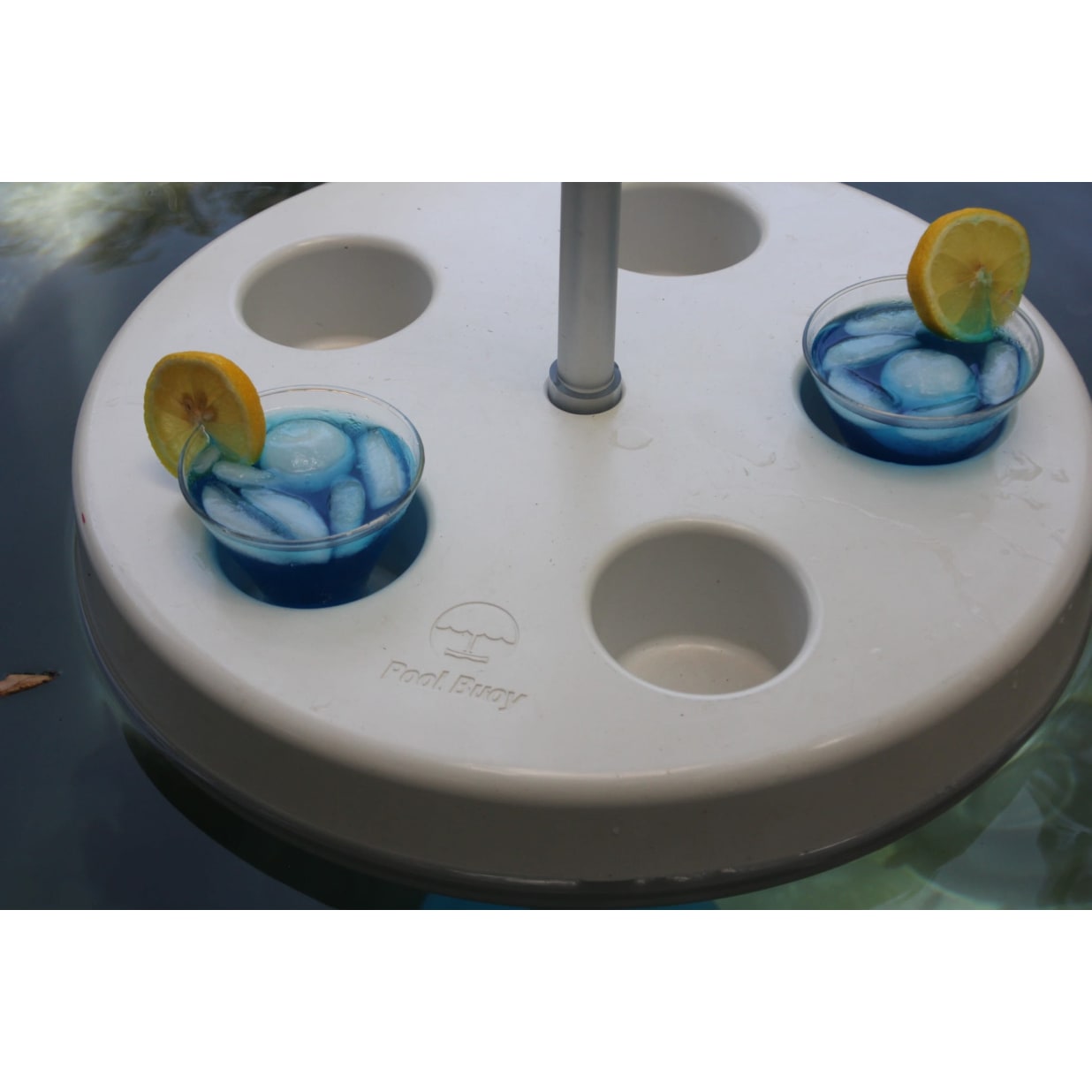 Pool Buoy Floating Pool Umbrella – 5'7" UV-Resistant Adjustable Shade with 5 Cup Holders, No-Tool Assembly, Stable Weighted Base – Ideal for Pools, Lakes, and Hot Tubs – Black & White Stripe
