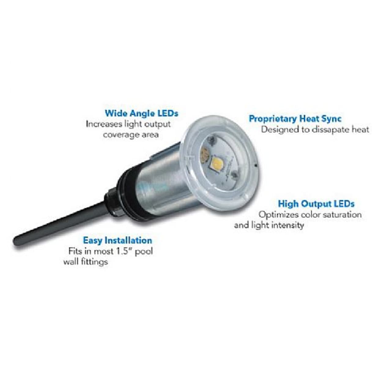 PureWhite VU Nicheless LED Pool And Spa Light Fixture, 8W 12V 30' Cord, LPL-R1W-12-30
