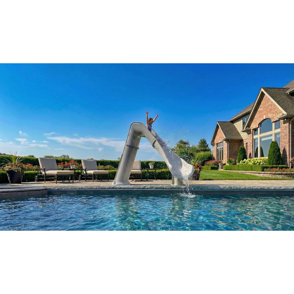 Bad Axe X7 Swimming Pool Slide, Right Turn, Silver Quartz