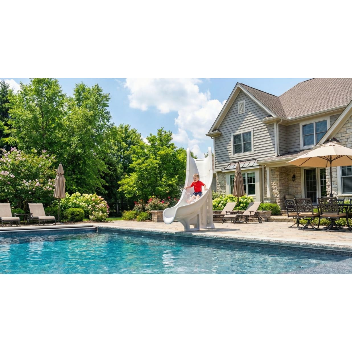 Bad Axe X7 Swimming Pool Slide, Left Turn, Blue Quartz