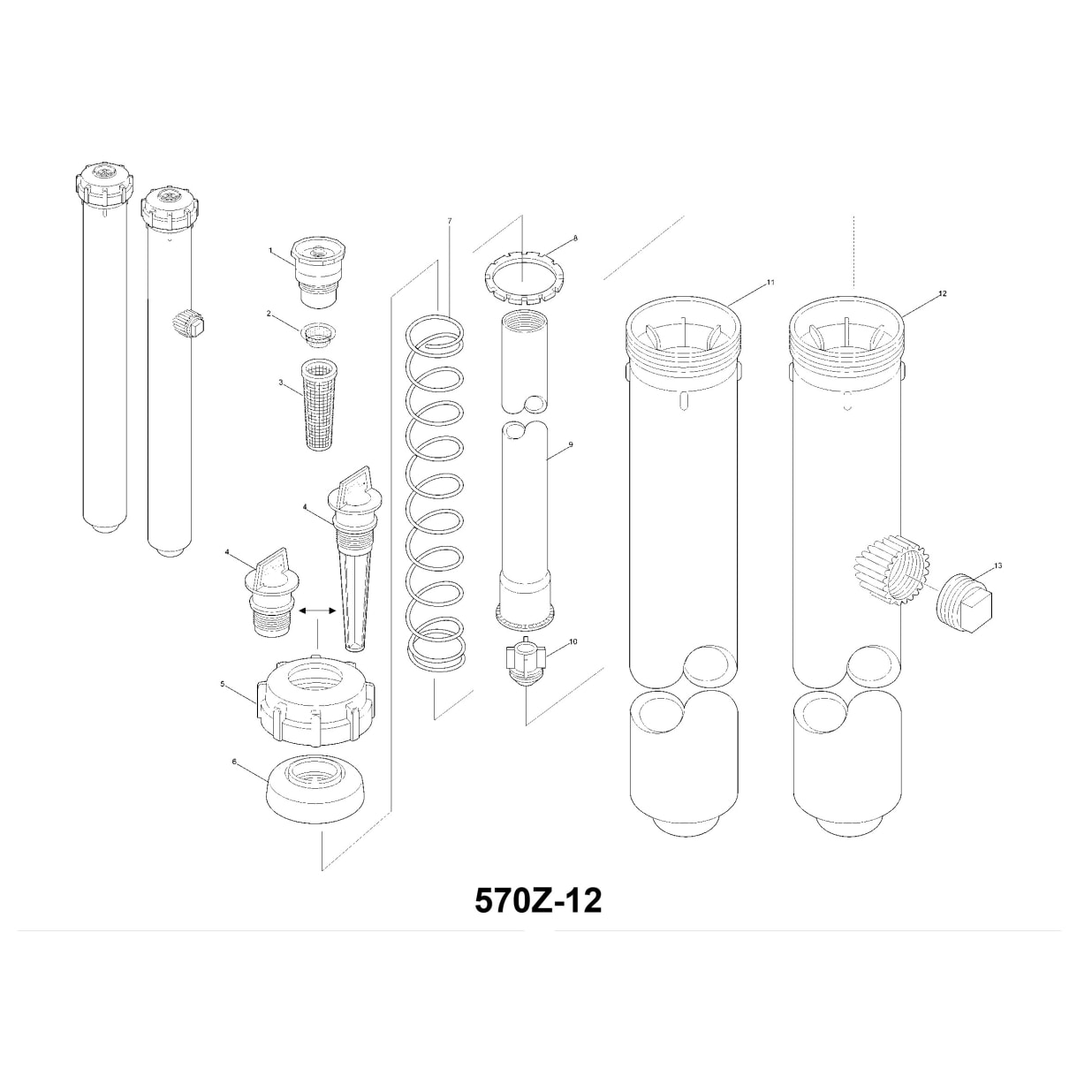 570Z Series 12" Pop-Up Pressure Regulated X-Flow Spray Head With Check Valve