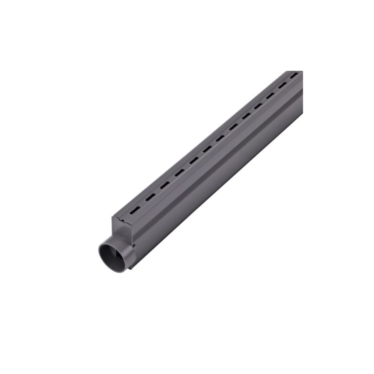 Gray Plastic Micro Channel Drain End Outlet, Connects To 1.25" X 1.5" Pipes