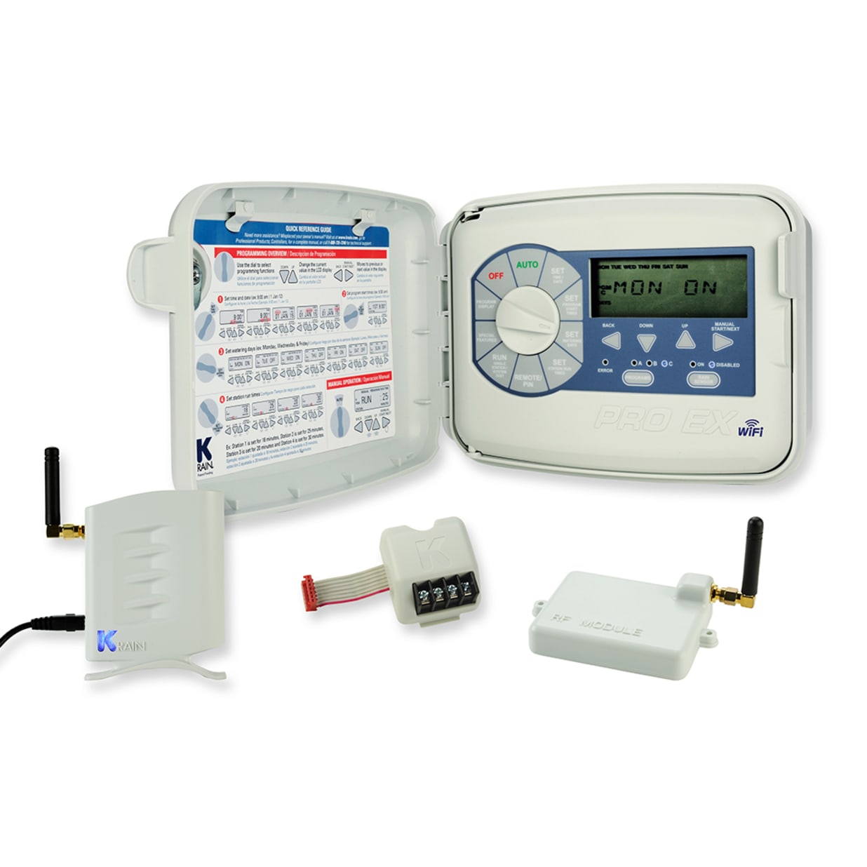 Pro Ex 2.0 Modular Outdoor Irrigation Controller, 4 Station, 110V, Wifi Hub, Rf Module, Antenna, Spanish