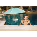 Pool Buoy Floating Pool Umbrella – 5'7" UV-Resistant Adjustable Shade with 5 Cup Holders, No-Tool Assembly, Stable Weighted Base – Ideal for Pools, Lakes, and Hot Tubs – Black & White Stripe