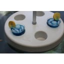 Pool Buoy Floating Pool Umbrella – 5'7" UV-Resistant Adjustable Shade with 5 Cup Holders, No-Tool Assembly, Stable Weighted Base – Ideal for Pools, Lakes, and Hot Tubs – Black & White Stripe