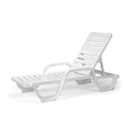 Bahia Stacking Chaise Lounge Chair, White (Pack of 6)