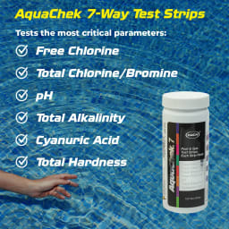 Silver 7-Way Pool and Spa Test Strips  for pH, Total Chlorine, Free Chlorine, Bromine, Alkalinity, Total Hardness, and Cyanuric Acid - 100 Strip Bottle