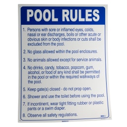 18" x 24" Pool Rules Safety Sign, Arizona Approved