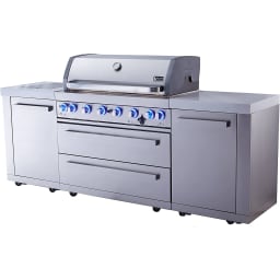 44" 6-Burner 115,000 BTW Stainless Steel Gas Outdoor Kitchen Grill with Infrared Side & Rear Burners, Granite Countertops, Storage Cabinets and Drawers