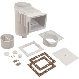 Complete Skimmer Vinyl, Fiberglass Pools, 1.5" FPT, Square Lid - Outside Mount, White