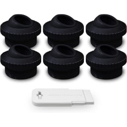 Black 1" Directional Flow Eyeball Inlet Jet Kit, Standard 1-1/2" Thread, Pack of 6 Fittings with Installation Tool