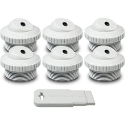 White 3/8" Directional Flow Eyeball Inlet Jet, Standard 1-1/2" Thread, Pack Of 6 Fittings With Installation Tool