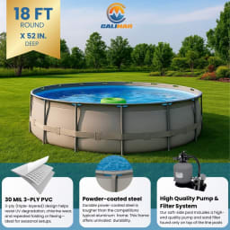 Soft Sided Frame Pool Durable and Spacious Above Ground Pool Package with Highend Pump and Filter Equipment Set, Heavy-Duty 30 Mil Liner (18' Round), Gray