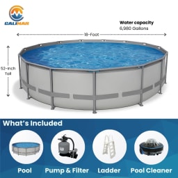 Soft Sided Frame Pool Durable and Spacious Above Ground Pool Package with Highend Pump and Filter Equipment Set, Heavy-Duty 30 Mil Liner (18' Round), Gray