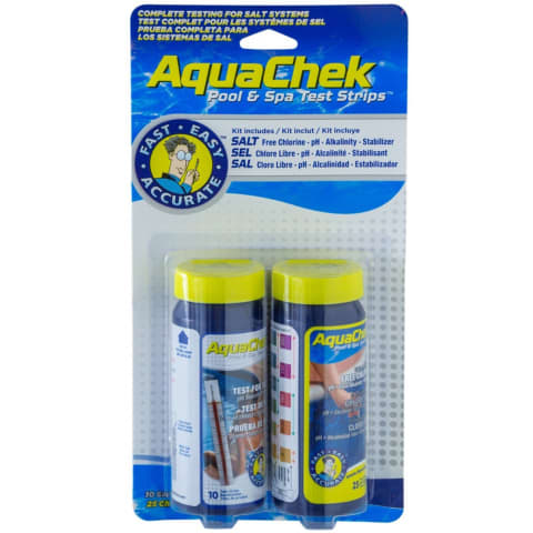 Salt System Test Kit - for Salt Water Pools, Test Strips for Sodium Chloride - Test Kit Includes Yellow 4-Way (25 Strips Each) and White Salt Test Strips (10 Strips Each)