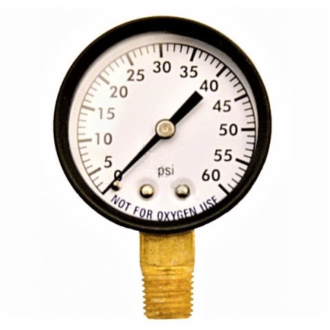 Pressure Gauge , Steel, 2", 60 psi , 1/4" Bottom Mount
