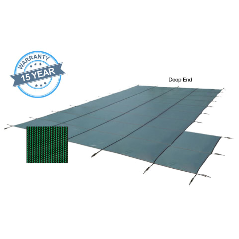 18' x 36' Royal Mesh Right Step Safety Cover, Green, 15 Yr. Warranty