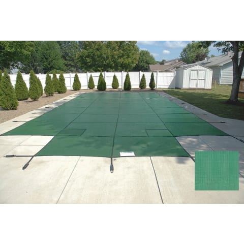 16'x32' King Light Weight Solid Rectangle Safety Cover, Green, 20 Yr. Warranty