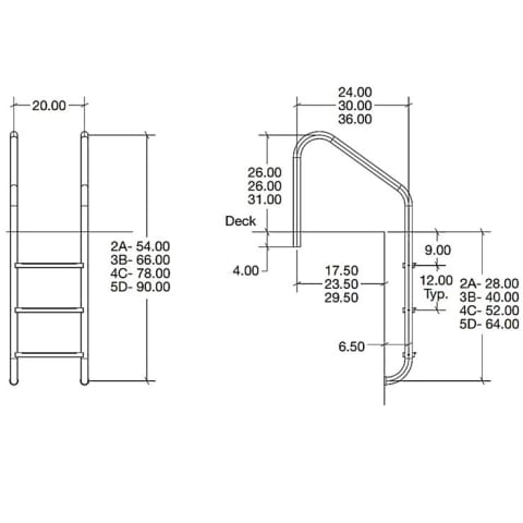 30" Commercial Ladder, 4-step - Marine Grade