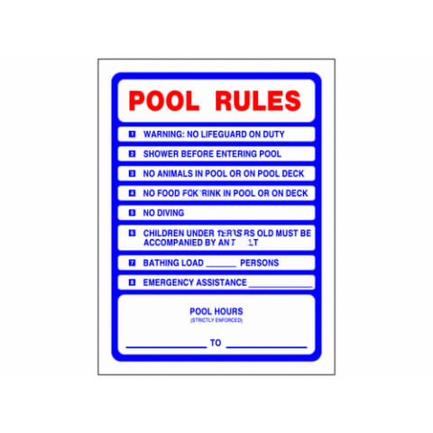 Pool Rules Sign, 18"x24"