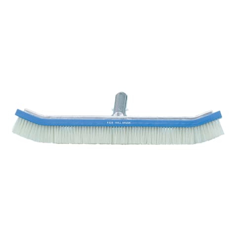 18" Tile Scrubber Curved Standard Wall Brush, Blue Aluminum Back, White PVC Bristle