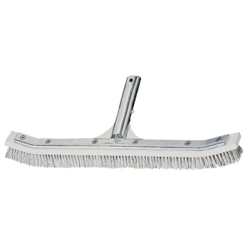 18" Tile Scrubber Curved Combination Wall Brush, White Aluminum Back, White Stainless Steel and Nylon Bristle