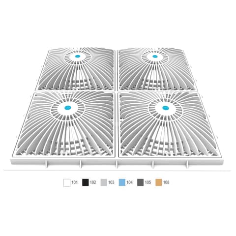 18" Square Mud Frame With Four 9" Square Moflow Suction Outlet Covers, Light Gray