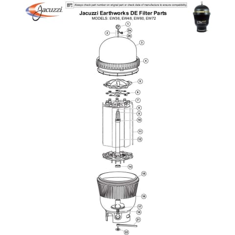 Jacuzzi Earthworks DE Filter Parts Models EW36, EW48, EW60, EW72