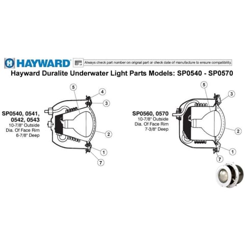 Hayward Duralite Underwater Light Parts Models: SP0540 - SP0570 