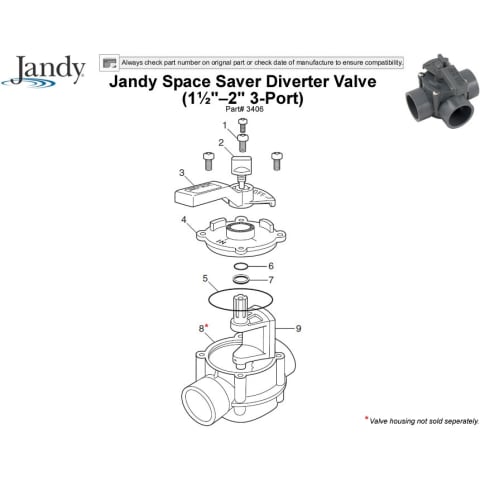 Jandy Space Saver Diverter Valve Parts (1½"–2" 3-Port)
