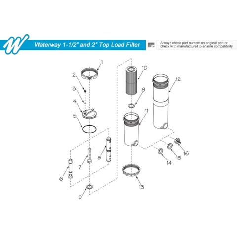 Waterway 1-1/2" and 2" Top Load Filter Parts