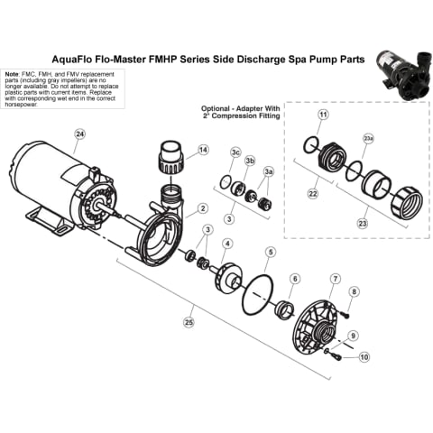 AquaFlo Flo-Master FMHP Series Side Discharge Spa Pump Parts