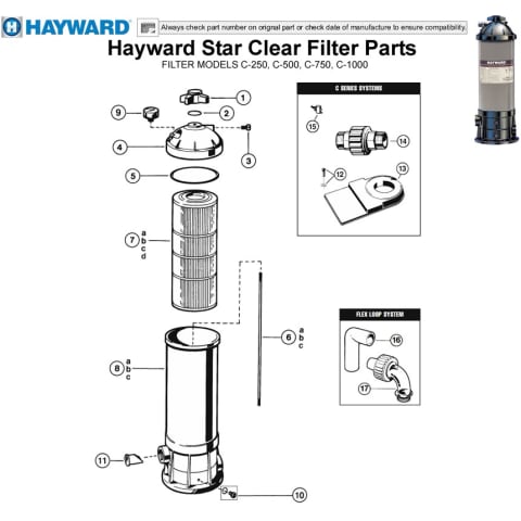 Hayward Star Clear Filter Parts Models: C-250, C-500, C-750, C-1000