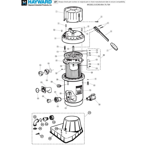 Hayward Perflex EC65, EC65A, EC75, EC75A DE Filter Parts