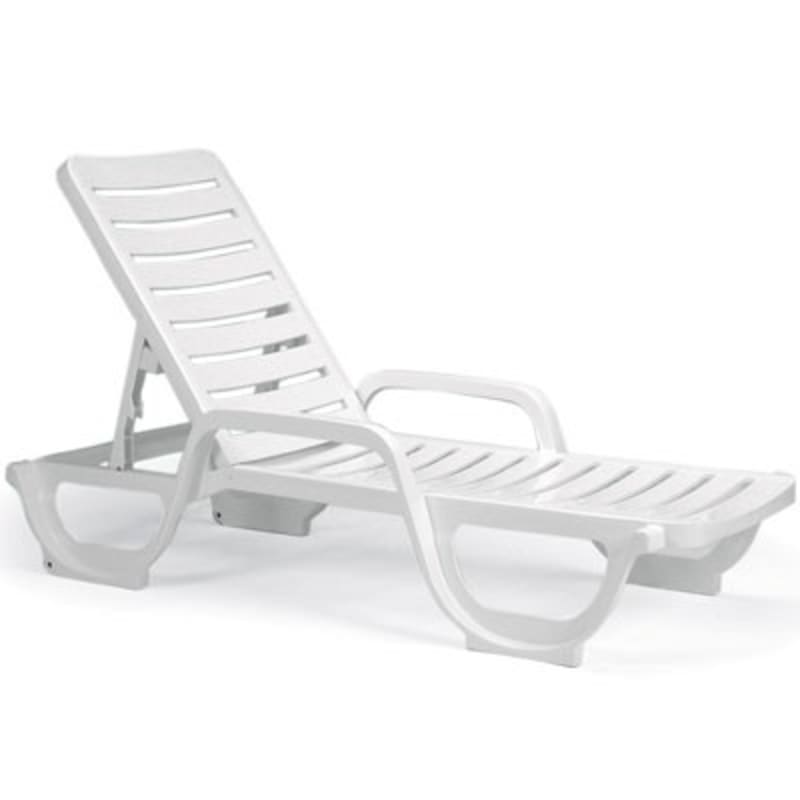 Bahia Stacking Chaise Lounge Chair, White (Pack of 6)